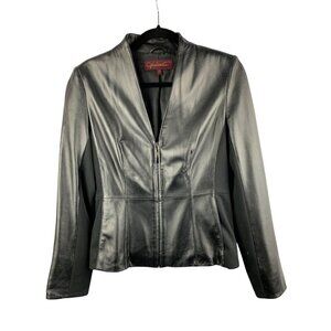 Halston Womens Black Leather Jacket Size S
